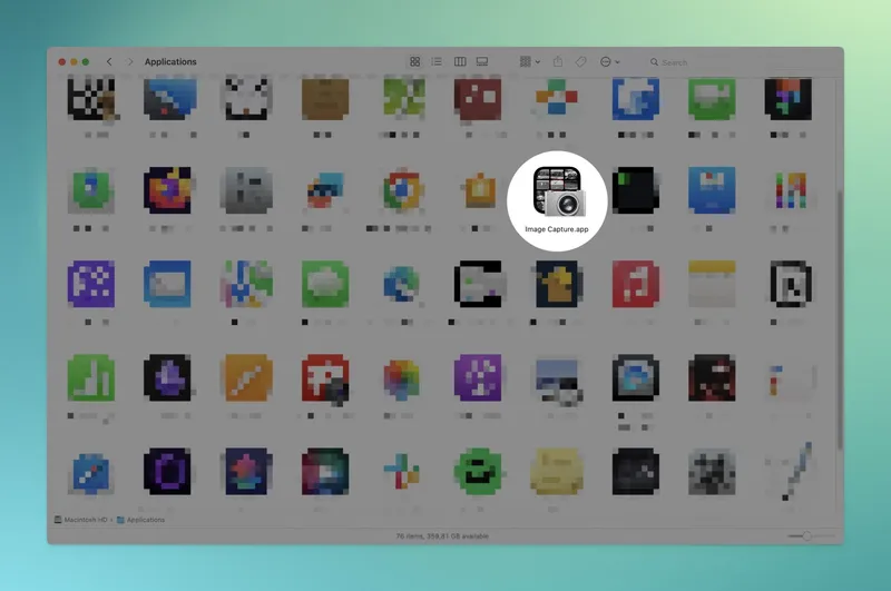Overview of Image Capture application interface showing scanner selection
